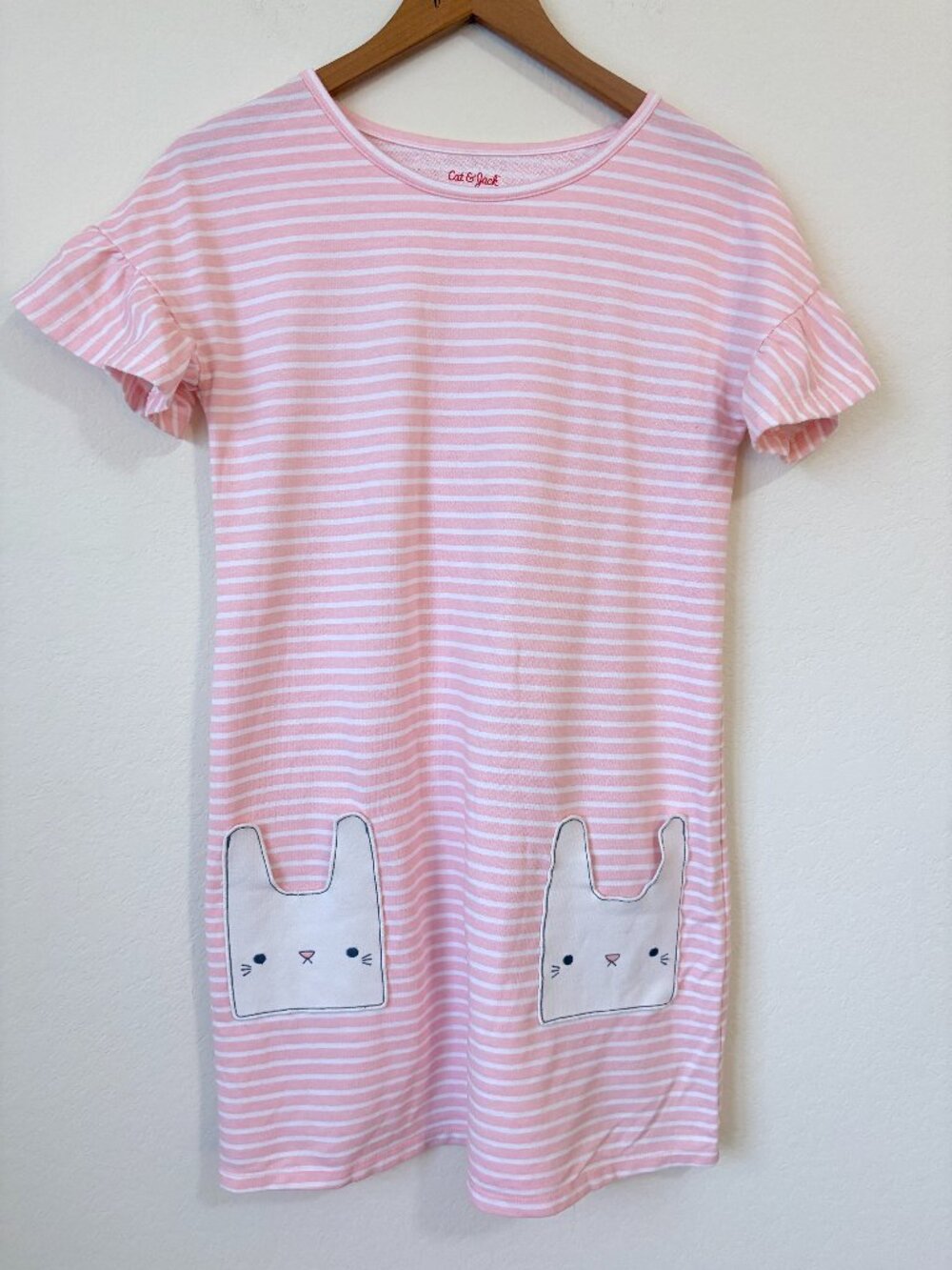 Cat Jack Dress Girls XL Pink Striped Bunny Pocket Detail Easter T-Shirt Dress
